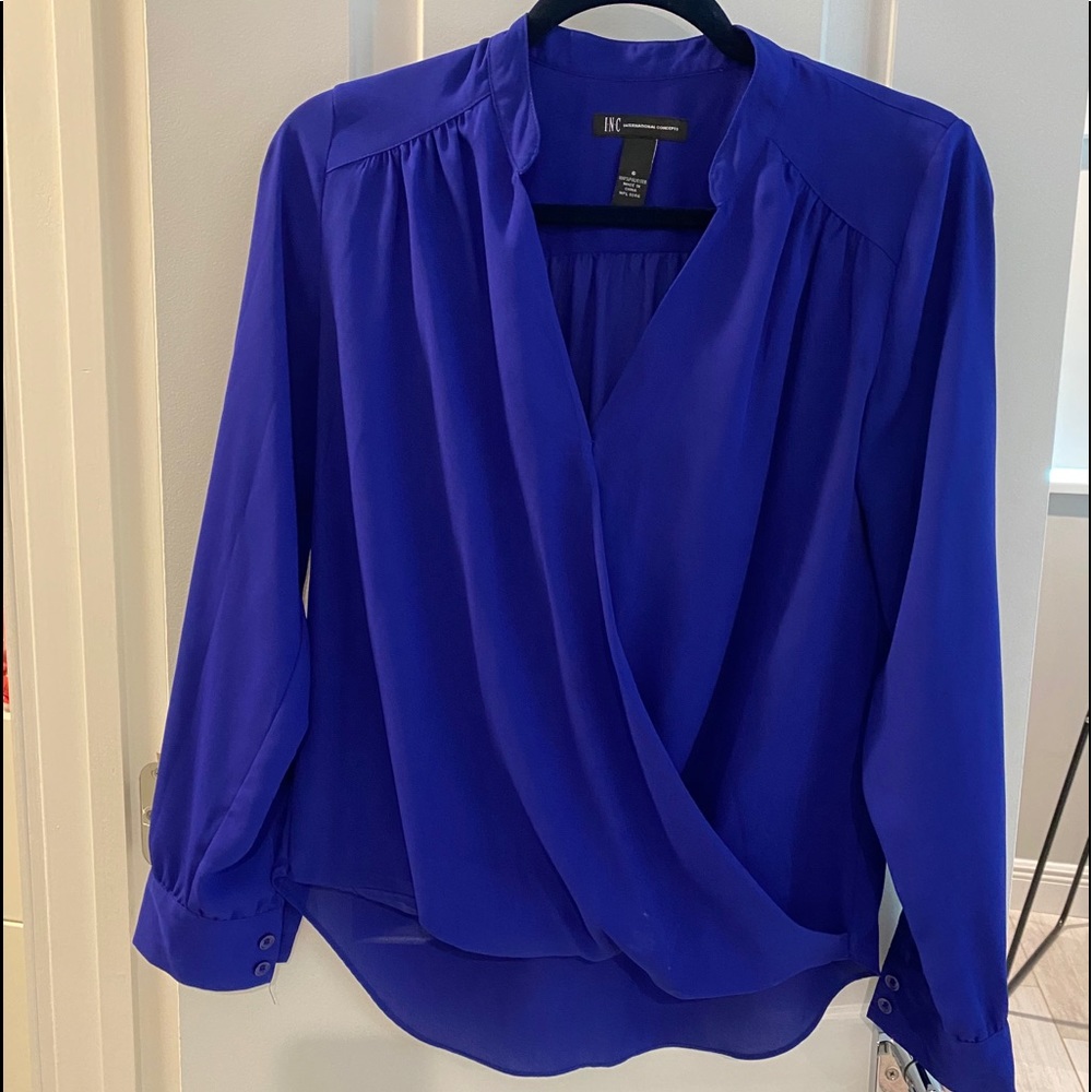 INC blue long sleeved blouse size 6